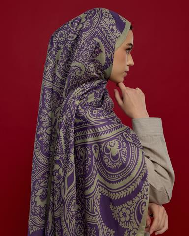 S-SULTANİ-04 Krem Zencefil & Menekşe Sultani Desen Şal