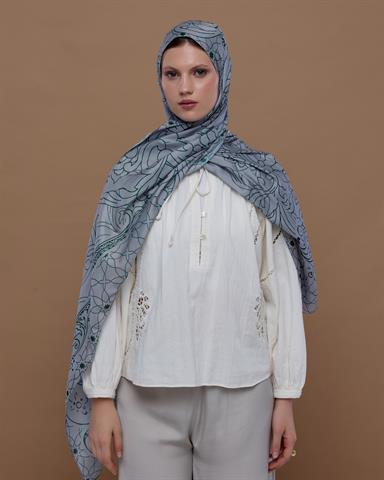 S-EFSUNLU-56 Krem & Zümrüt Efsunlu Desen Şal