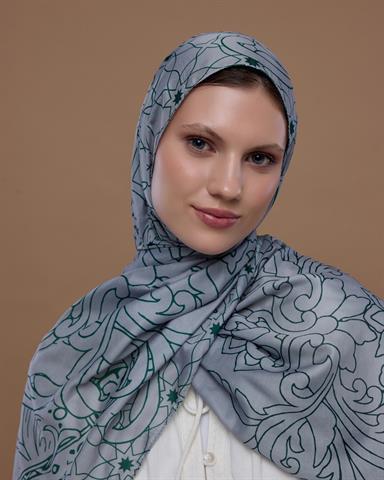 S-EFSUNLU-56 Krem & Zümrüt Efsunlu Desen Şal