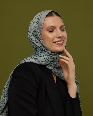 S-HAREM-56 Krem & Zümrüt Harem Rüyası Desen Şal