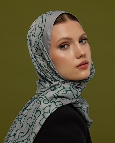 S-HAREM-56 Krem & Zümrüt Harem Rüyası Desen Şal