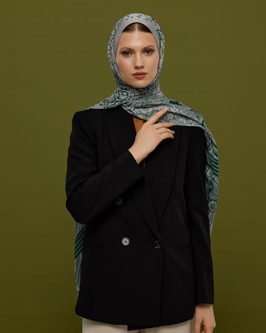 S-HAREM-56 Krem & Zümrüt Harem Rüyası Desen Şal