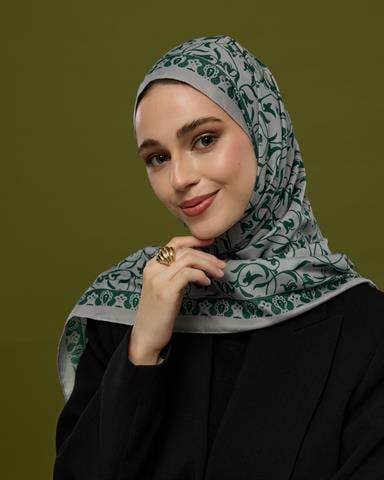 S-LALE-56 Krem & Zümrüt Lale Bahçesi Desen Şal