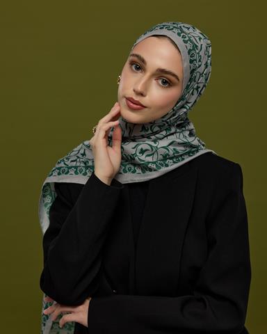 S-LALE-56 Krem & Zümrüt Lale Bahçesi Desen Şal