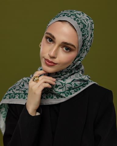 S-LALE-56 Krem & Zümrüt Lale Bahçesi Desen Şal