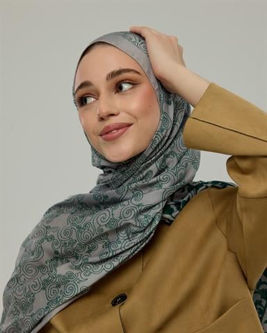 S-SARAYLI-56 Krem & Zümrüt Saraylı Desen Şal