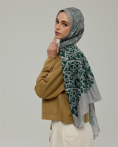 S-SARAYLI-56 Krem & Zümrüt Saraylı Desen Şal
