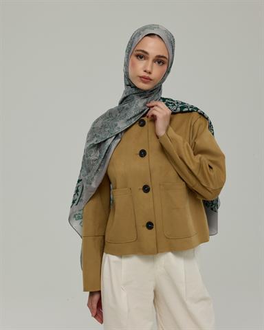 S-SARAYLI-56 Krem & Zümrüt Saraylı Desen Şal