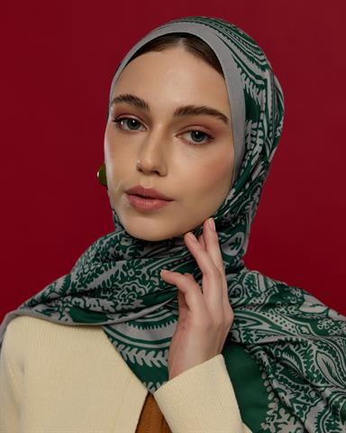S-SULTANİ-56 Krem & Zümrüt Sultani Desen Şal