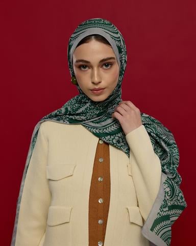S-SULTANİ-56 Krem & Zümrüt Sultani Desen Şal