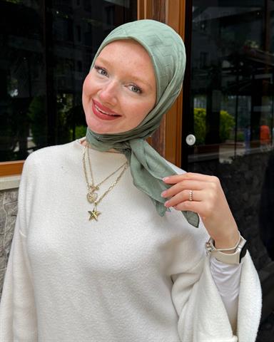 Küf Yeşili Zikzak Lyocell Bambu Jakar Eşarp