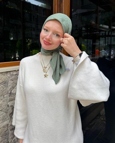 Küf Yeşili Zikzak Lyocell Bambu Jakar Eşarp