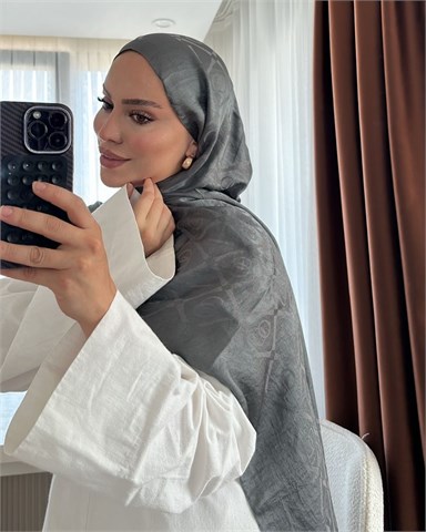 Kül Gri Imannoor Armoni Desen Pamuk Jakar Şal