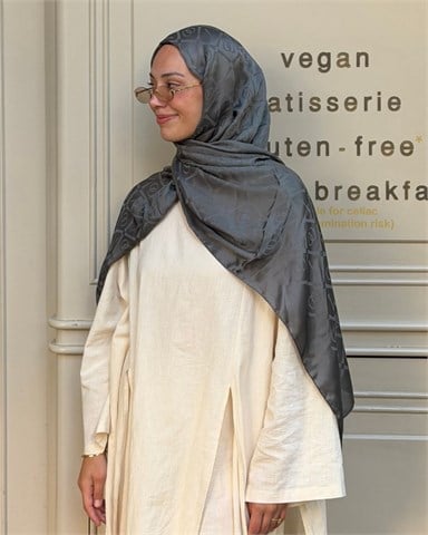 Kül Gri Imannoor Armoni Desen Pamuk Jakar Şal