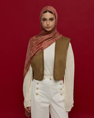 S-EFSUNLU-08 Kum Beji & Nar Çiçeği Efsunlu Desen Şal
