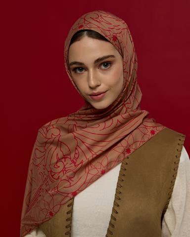 S-EFSUNLU-08 Kum Beji & Nar Çiçeği Efsunlu Desen Şal