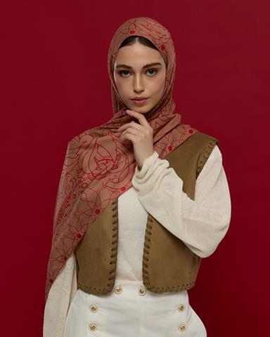S-EFSUNLU-08 Kum Beji & Nar Çiçeği Efsunlu Desen Şal