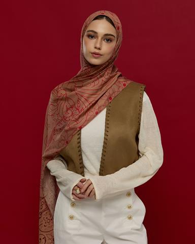 S-EFSUNLU-08 Kum Beji & Nar Çiçeği Efsunlu Desen Şal