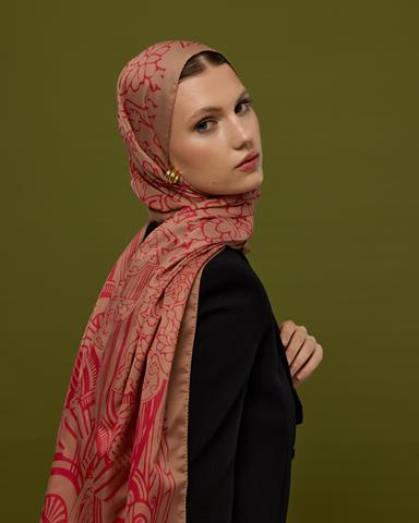 S-HAREM-08 Kum Beji & Nar Çiçeği Harem Rüyası Desen Şal