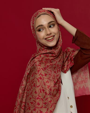 S-LALE-08 Kum Beji & Nar Çiçeği Lale Bahçesi Desen Şal