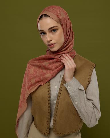 S-SARAYLI-08 Kum Beji & Nar Çiçeği Saraylı Desen Şal