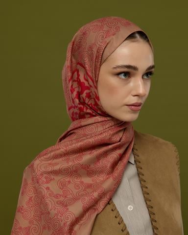 S-SARAYLI-08 Kum Beji & Nar Çiçeği Saraylı Desen Şal