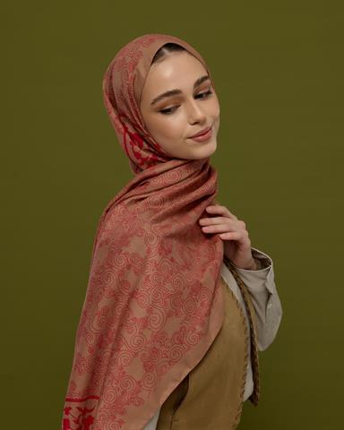 S-SARAYLI-08 Kum Beji & Nar Çiçeği Saraylı Desen Şal