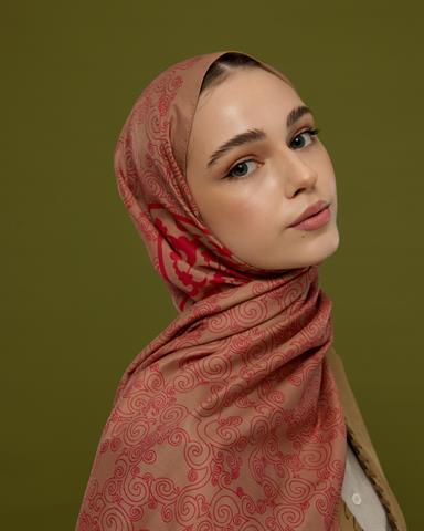 S-SARAYLI-08 Kum Beji & Nar Çiçeği Saraylı Desen Şal