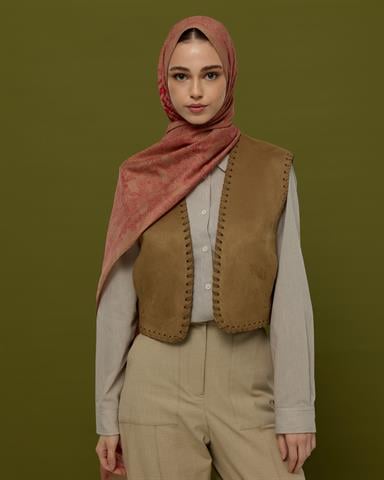 S-SARAYLI-08 Kum Beji & Nar Çiçeği Saraylı Desen Şal