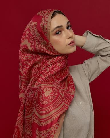 S-SULTANİ-08 Kum Beji & Nar Çiçeği Sultani Desen Şal