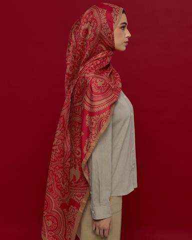 S-SULTANİ-08 Kum Beji & Nar Çiçeği Sultani Desen Şal