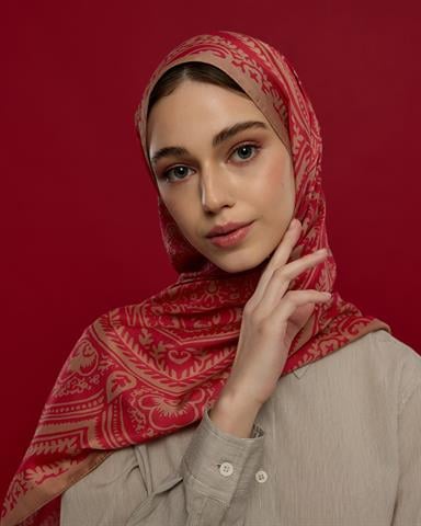 S-SULTANİ-08 Kum Beji & Nar Çiçeği Sultani Desen Şal