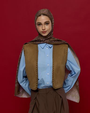 S-LALE-33 Kumral & Leylak Gölgüsü Lale Bahçesi Desen Şal