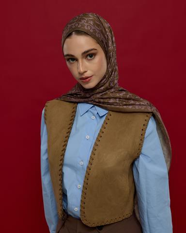 S-LALE-33 Kumral & Leylak Gölgüsü Lale Bahçesi Desen Şal