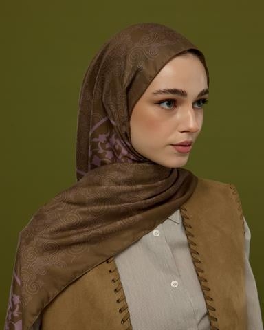 S-SARAYLI-33 Kumral & Leylak Gölgüsü Saraylı Desen Şal