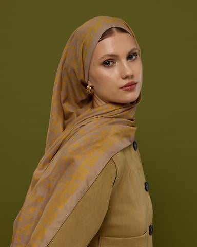 S-LALE-47 Kumral Toprak & Bal Revanı Lale Bahçesi Desen Şal