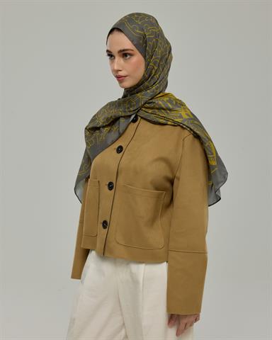 S-HAREM-45 Kurşun Gri & Hasat Sarısı Harem Rüyası Desen Şal
