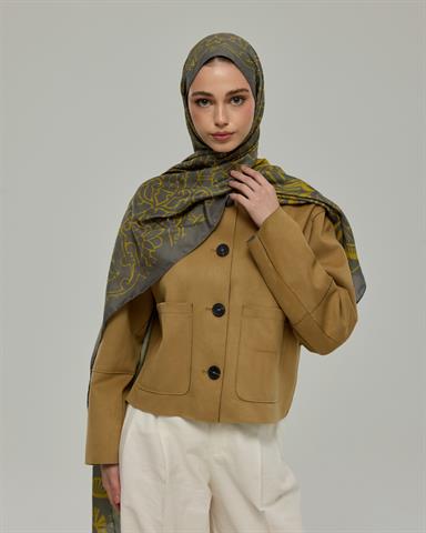 S-HAREM-45 Kurşun Gri & Hasat Sarısı Harem Rüyası Desen Şal
