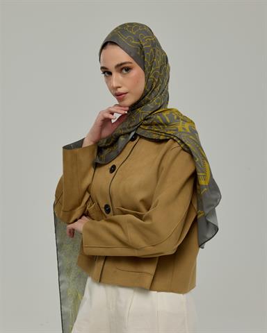 S-HAREM-45 Kurşun Gri & Hasat Sarısı Harem Rüyası Desen Şal