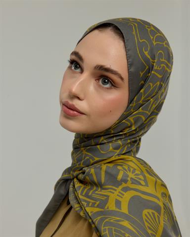 S-HAREM-45 Kurşun Gri & Hasat Sarısı Harem Rüyası Desen Şal