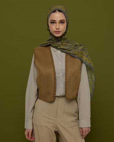 S-LALE-45 Kurşun Gri & Hasat Sarısı Lale Bahçesi Desen Şal