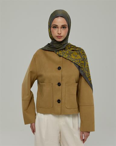S-SARAYLI-45 Kurşun Gri & Hasat Sarısı Saraylı Desen Şal