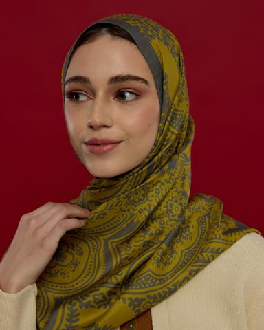 S-SULTANİ-45 Kurşun Gri & Hasat Sarısı Sultani Desen Şal