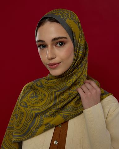 S-SULTANİ-45 Kurşun Gri & Hasat Sarısı Sultani Desen Şal