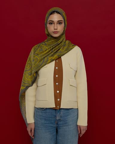 S-SULTANİ-45 Kurşun Gri & Hasat Sarısı Sultani Desen Şal