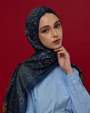 S-HAREM-71 Lacivert & Altın Harem Rüyası Desen Şal