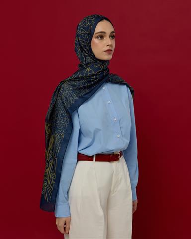 S-HAREM-71 Lacivert & Altın Harem Rüyası Desen Şal