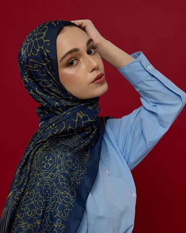 S-HAREM-71 Lacivert & Altın Harem Rüyası Desen Şal