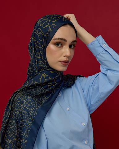 S-HAREM-71 Lacivert & Altın Harem Rüyası Desen Şal