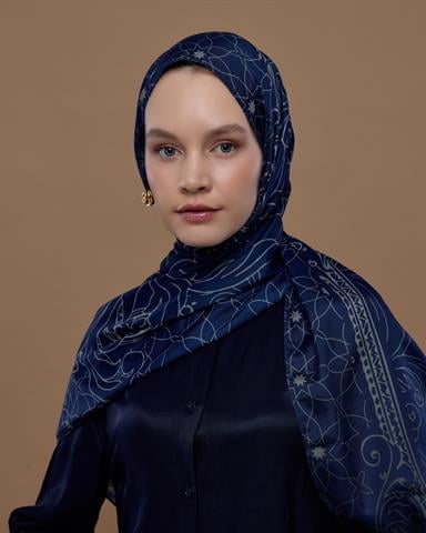 S-EFSUNLU-59 Lacivert & Bej Efsunlu Desen Şal